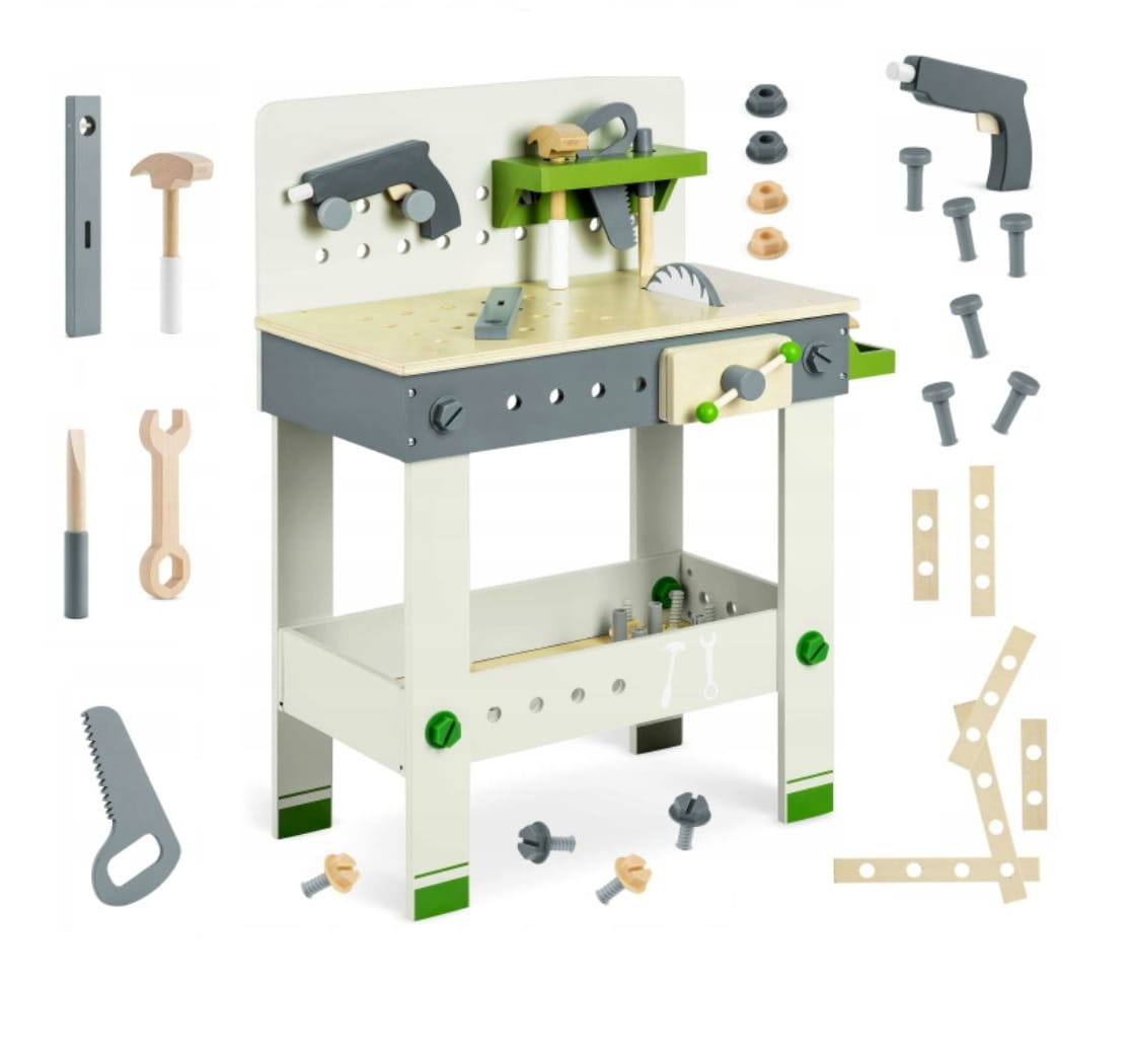 Houten werkplaats - 71,5cm - inclusief gereedschap - blank hout