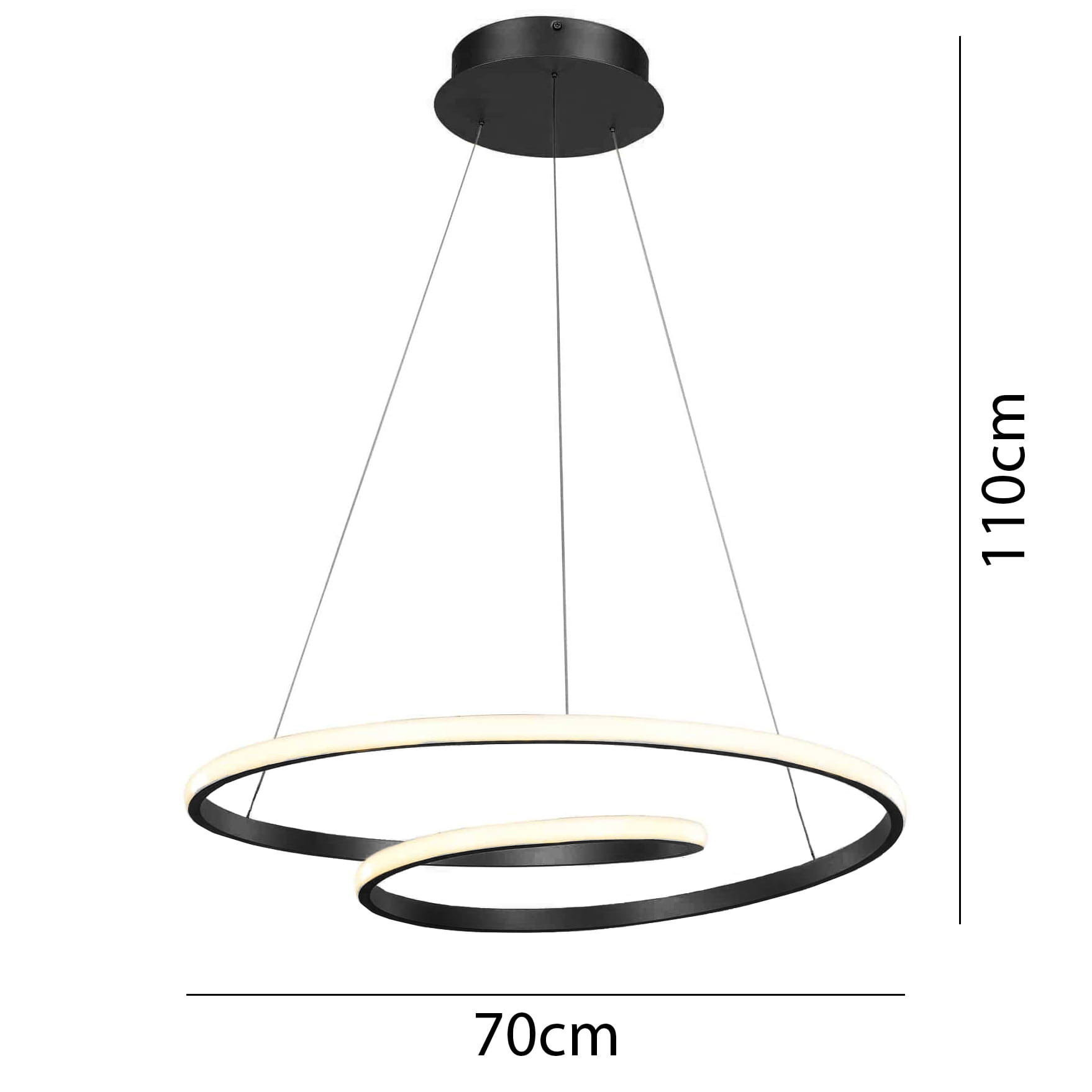 Ringlamp - 70x2cm - Gebogen rand - Zwart