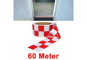 Afzetlint - zelfklevende signaaltape - 60 m - rood wit