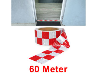 Afzetlint - zelfklevende signaaltape - 60 m - rood wit