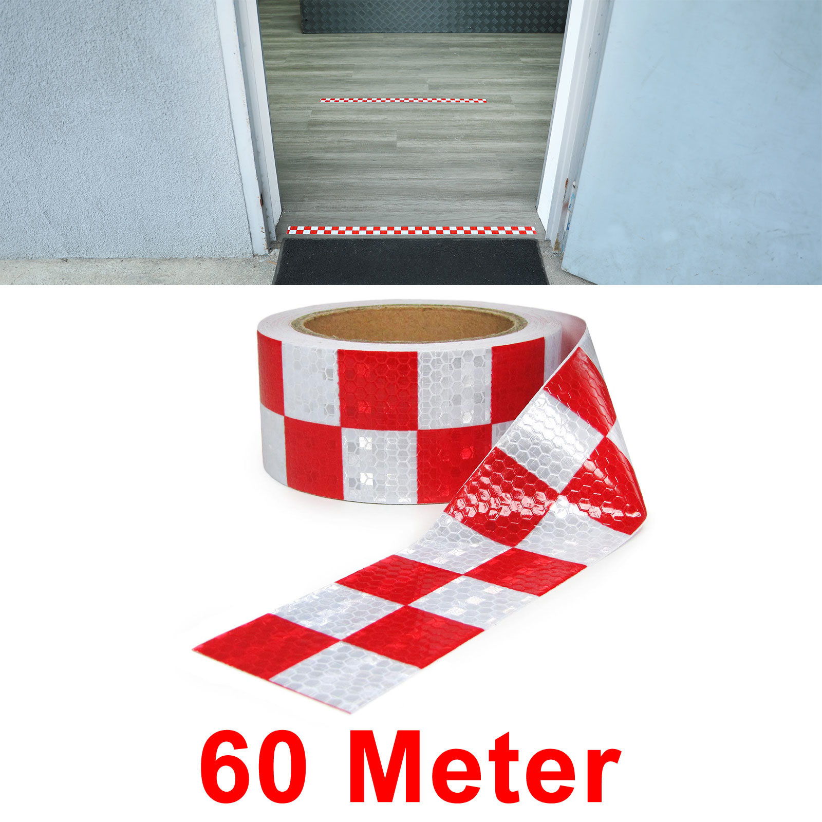 Afzetlint - zelfklevende signaaltape - 60 m - rood wit