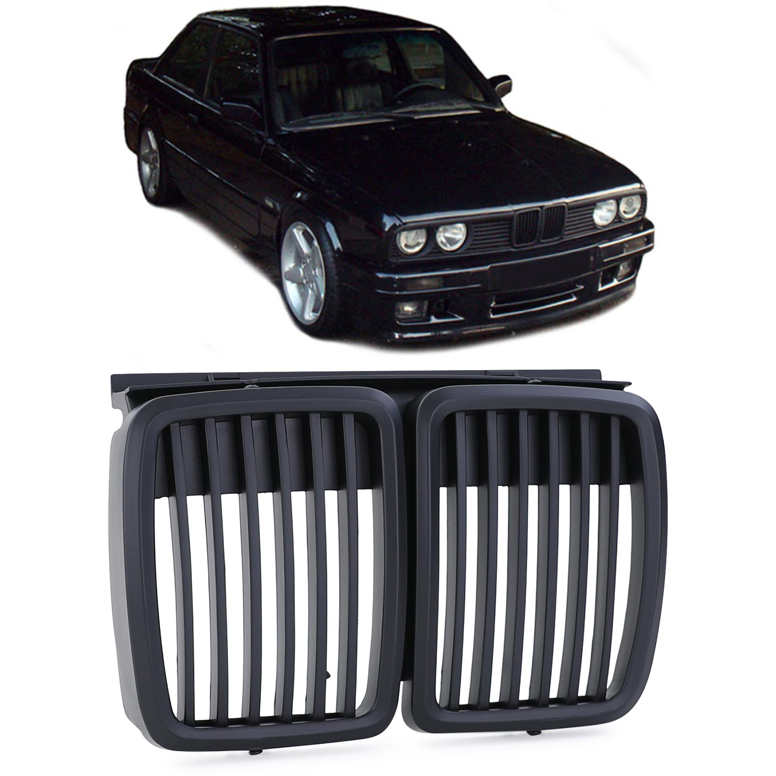 Grill nieren - BMW 3 Serie E30 82-94 - sportieve look - zwart mat