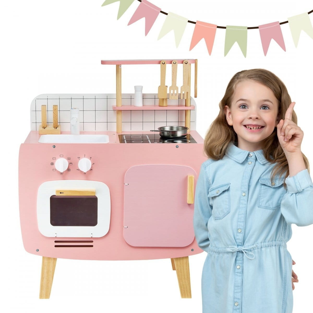 Kinderkeuken - 73x59x29.5cm - Retro - pastel roze