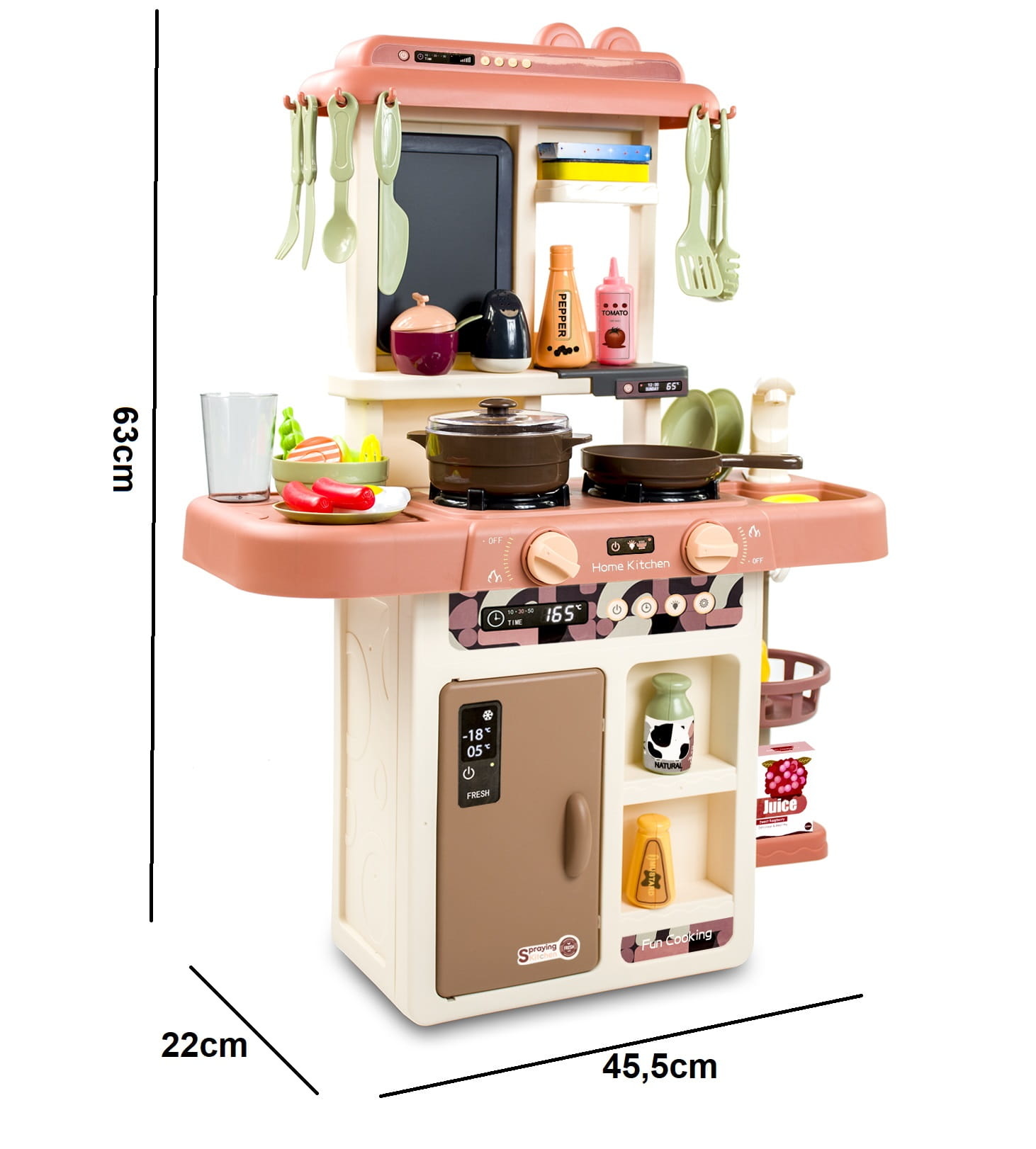 Kinderkeuken XL - 63x45.5x22 cm - Inclusief 42 accessoires - Roze