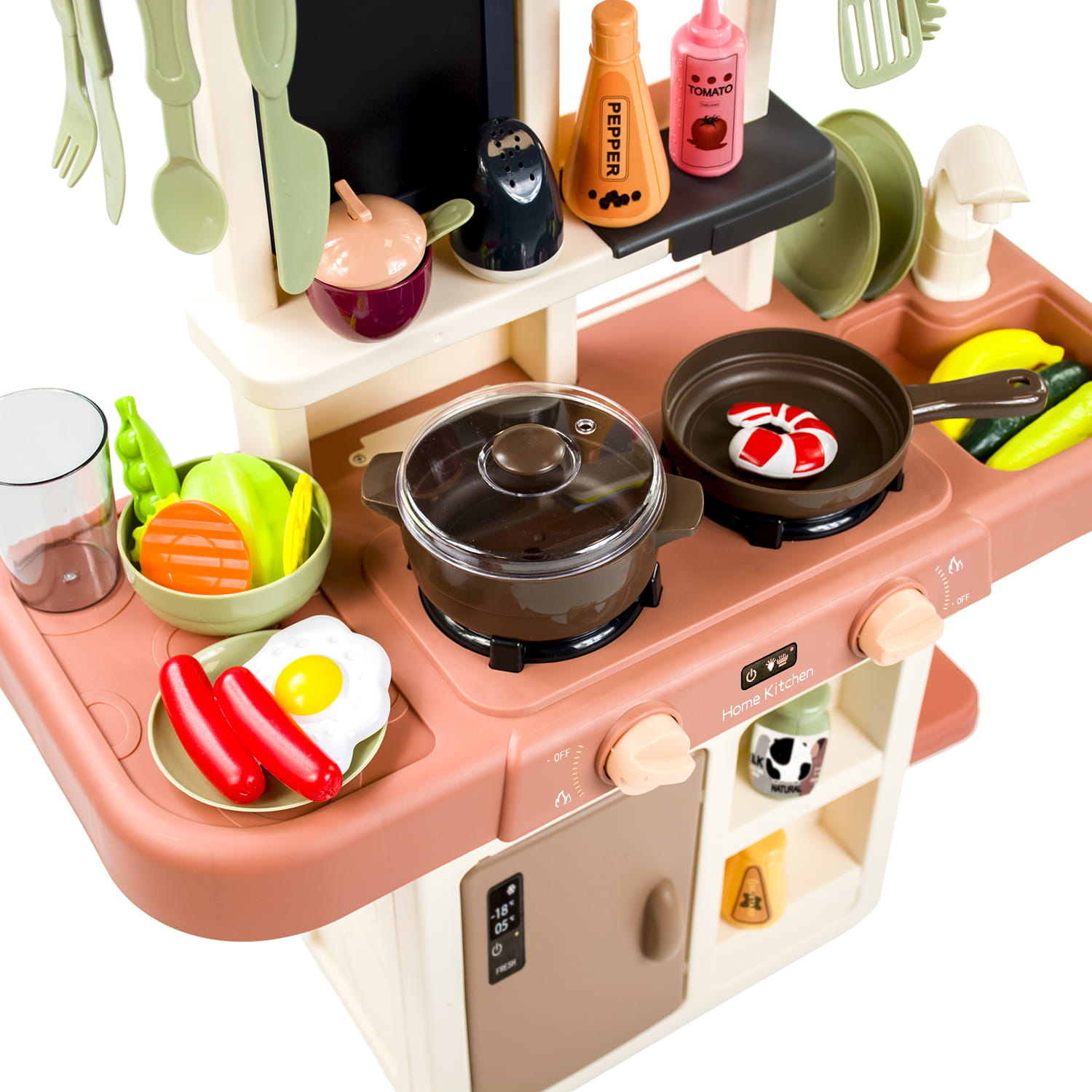 Kinderkeuken XL - 63x45.5x22 cm - Inclusief 42 accessoires - Roze