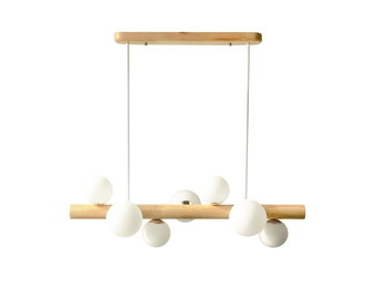 Hanglamp - 80x61cm - 7 lampenkappen - Massief hout/metaal - Mat wit