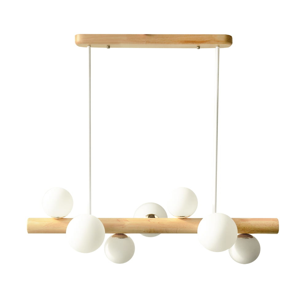 Hanglamp - 80x61cm - 7 lampenkappen - Massief hout/metaal - Mat wit