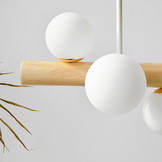 Hanglamp - 80x61cm - 7 lampenkappen - Massief hout/metaal - Mat wit