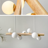 Hanglamp - 80x61cm - 7 lampenkappen - Massief hout/metaal - Mat wit