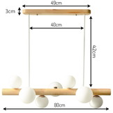 Hanglamp - 80x61cm - 7 lampenkappen - Massief hout/metaal - Mat wit