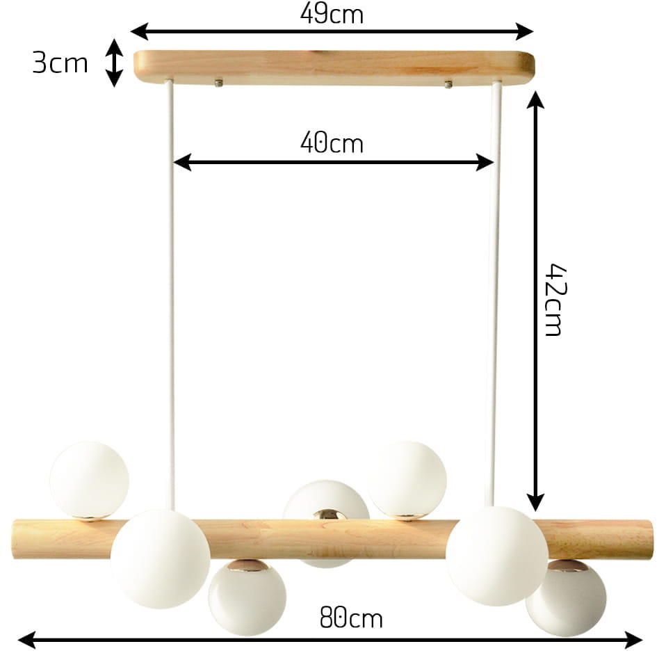 Hanglamp - 80x61cm - 7 lampenkappen - Massief hout/metaal - Mat wit