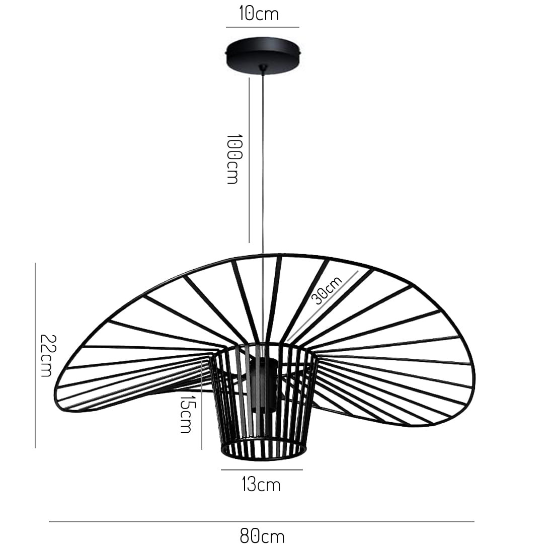 Hoedlamp - 80x22cm - Elegant design - zwart