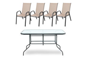 Tuinset - 140x80 - tafel en stoelen - beige