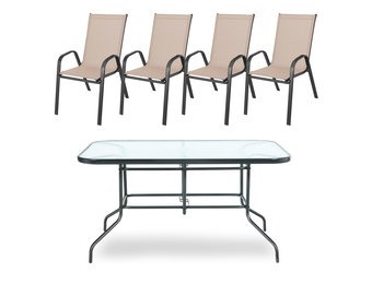 Tuinset - 140x80 - tafel en stoelen - beige