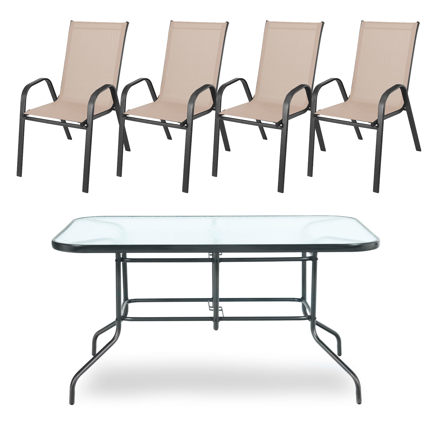 Tuinset - 140x80 - tafel en stoelen - beige