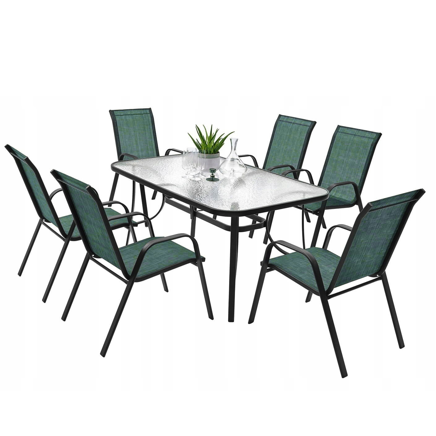 Tuinstoelset 6 stuks - 54x65cm - metalen frame - groen