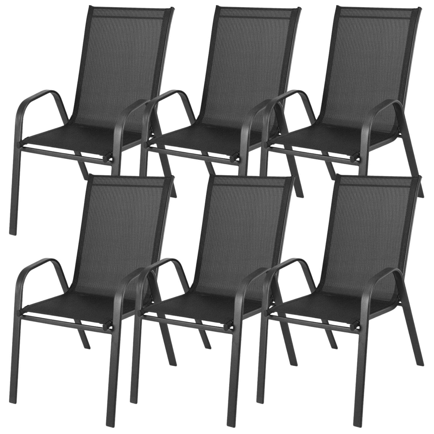 Tuinstoelset 6 stuks - 45x56cm - Comfortabel - Zwart