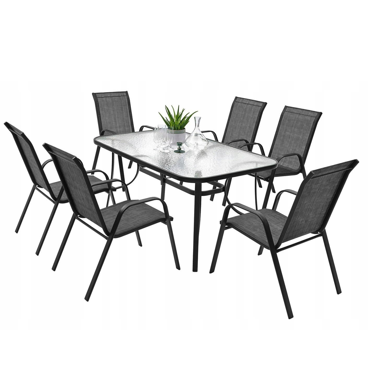 Tuinstoelset 6 stuks - 45x56cm - Comfortabel - Zwart