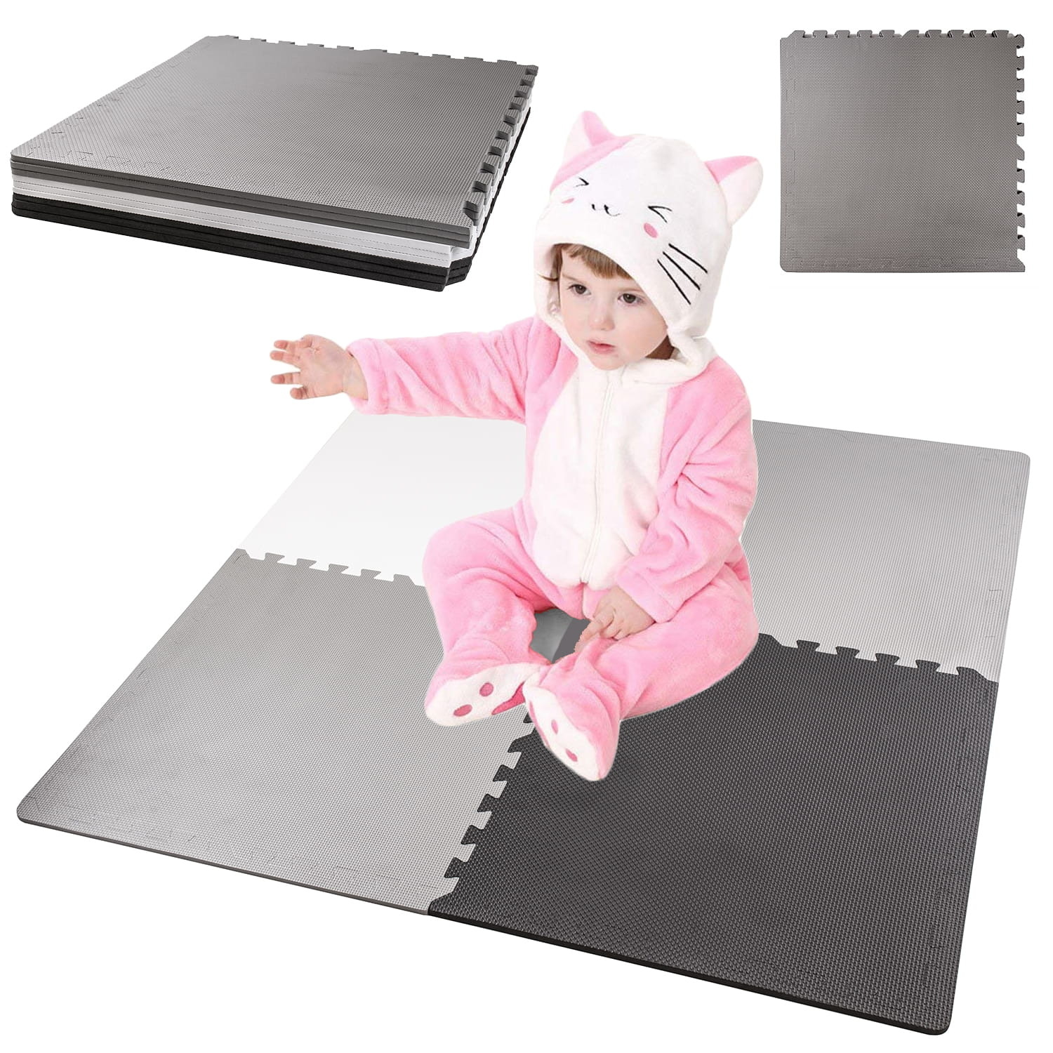 Foammat - 180x180cm - XXL - Veilig - Wit/Grijs