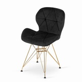 Eetkamerstoel - 47x53x73cm - fluwelen zitting - zwart met gouden poten