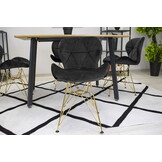 Eetkamerstoel - 47x53x73cm - fluwelen zitting - zwart met gouden poten