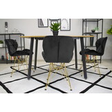 Eetkamerstoel - 47x53x73cm - fluwelen zitting - zwart met gouden poten