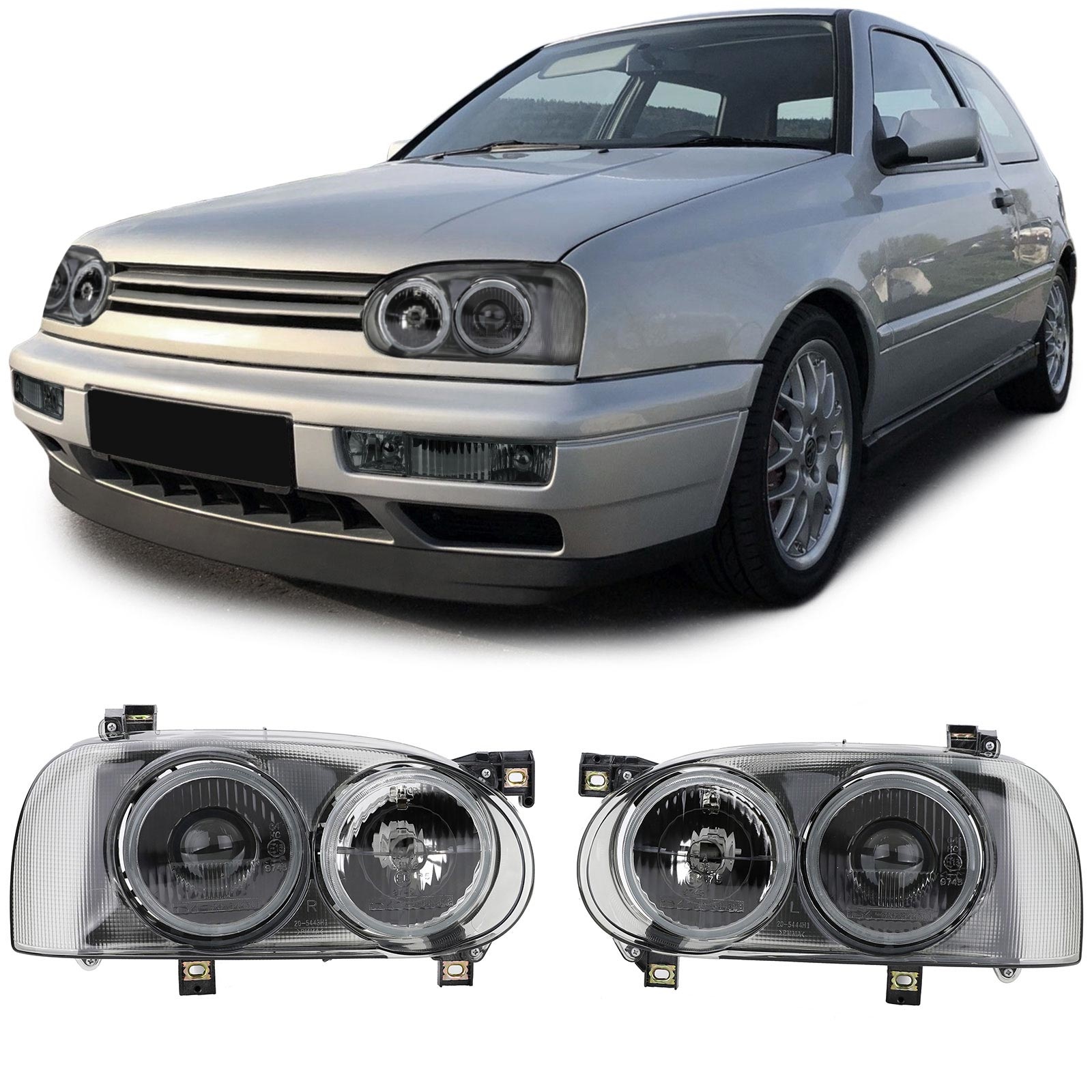 Koplampen - voor VW Golf 3 - dubbele koplamp - zwart smoke