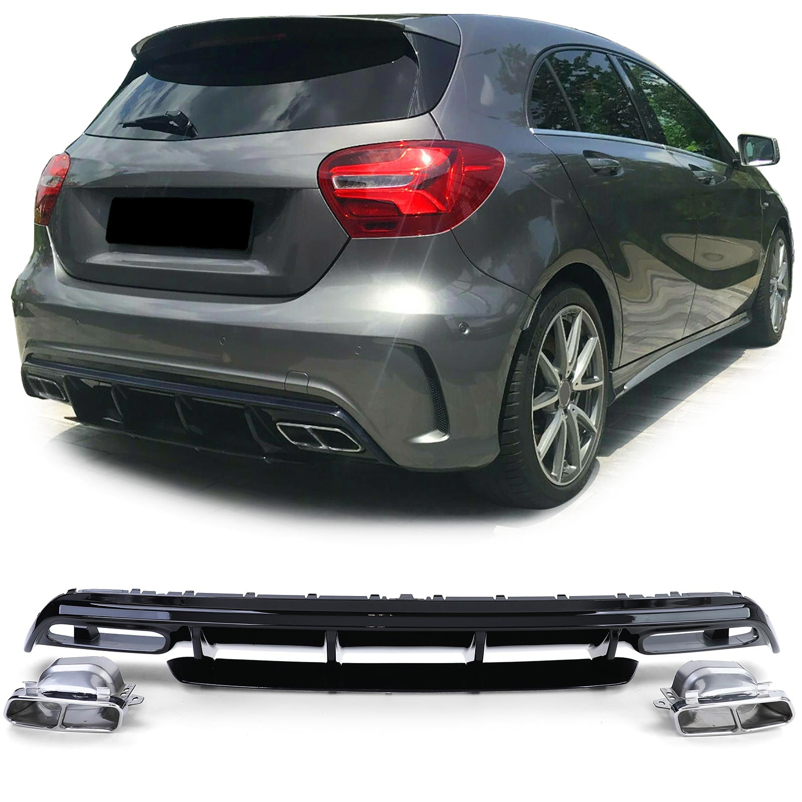 Achterbumper diffuser - uitlaatpijpen - Mercedes A-klasse W176