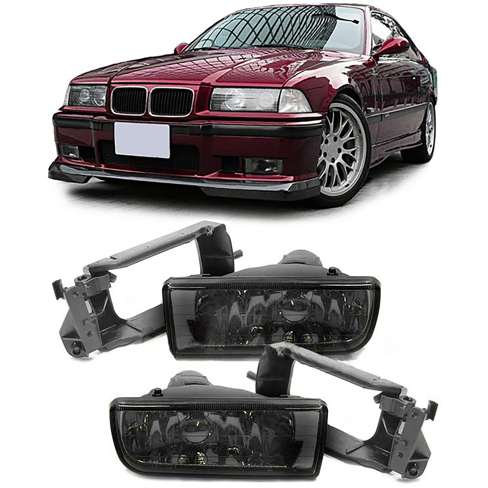 Mistlampen - voor BMW E36 - met houderframe - smoke zwart