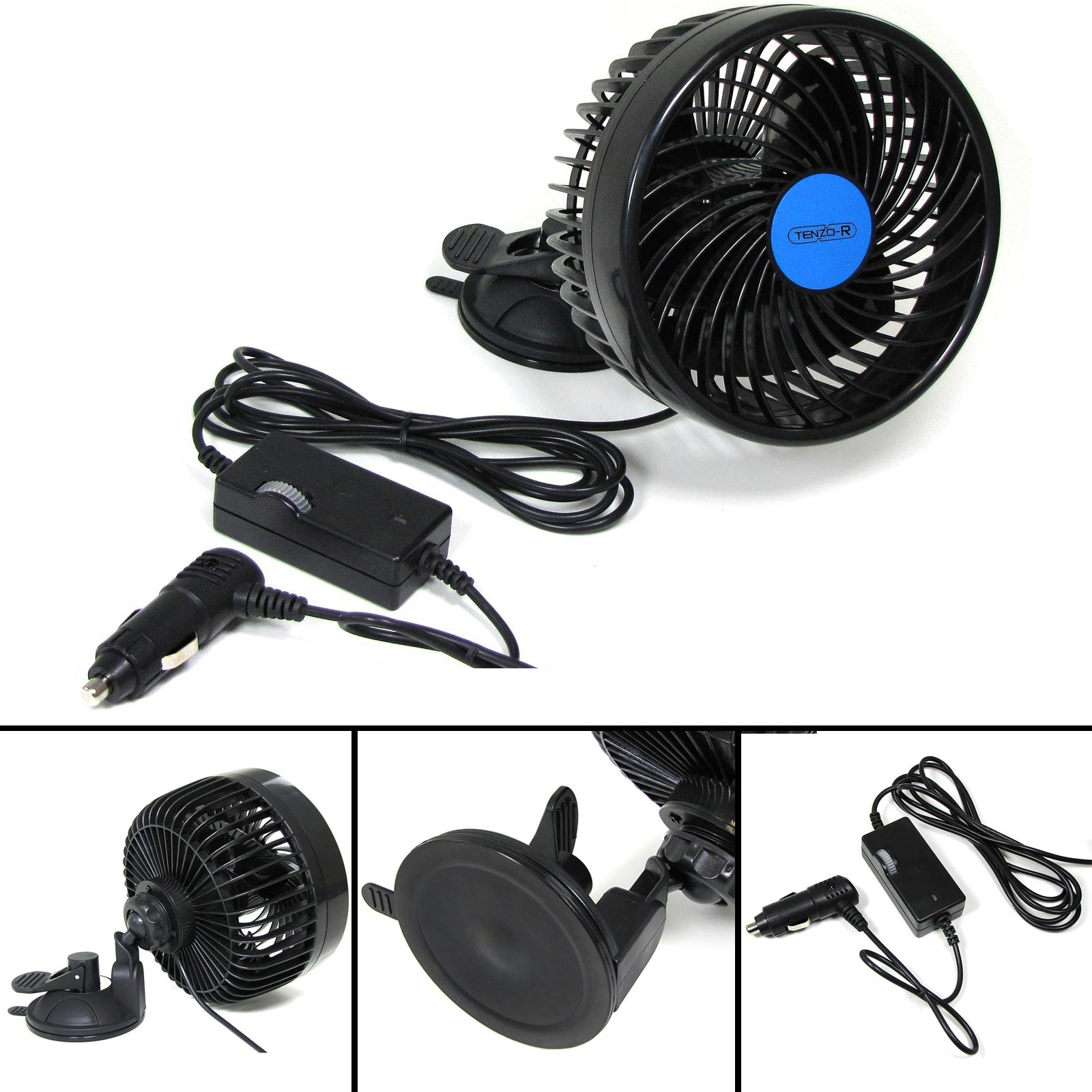 12V ventilator - voor de auto - met zuignap - 15 cm - zwart