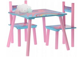 Kindertafel en stoeltjes - roze pony thema - houten materiaal