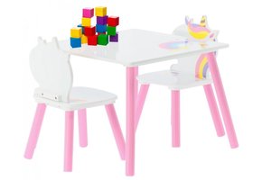 Kindertafel en stoeltjes - eenhoorn thema - houten materiaal