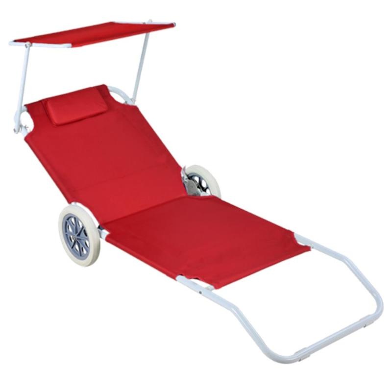 Gardenline - ligstoel - met zonnekap - rood - 145x62x61 cm