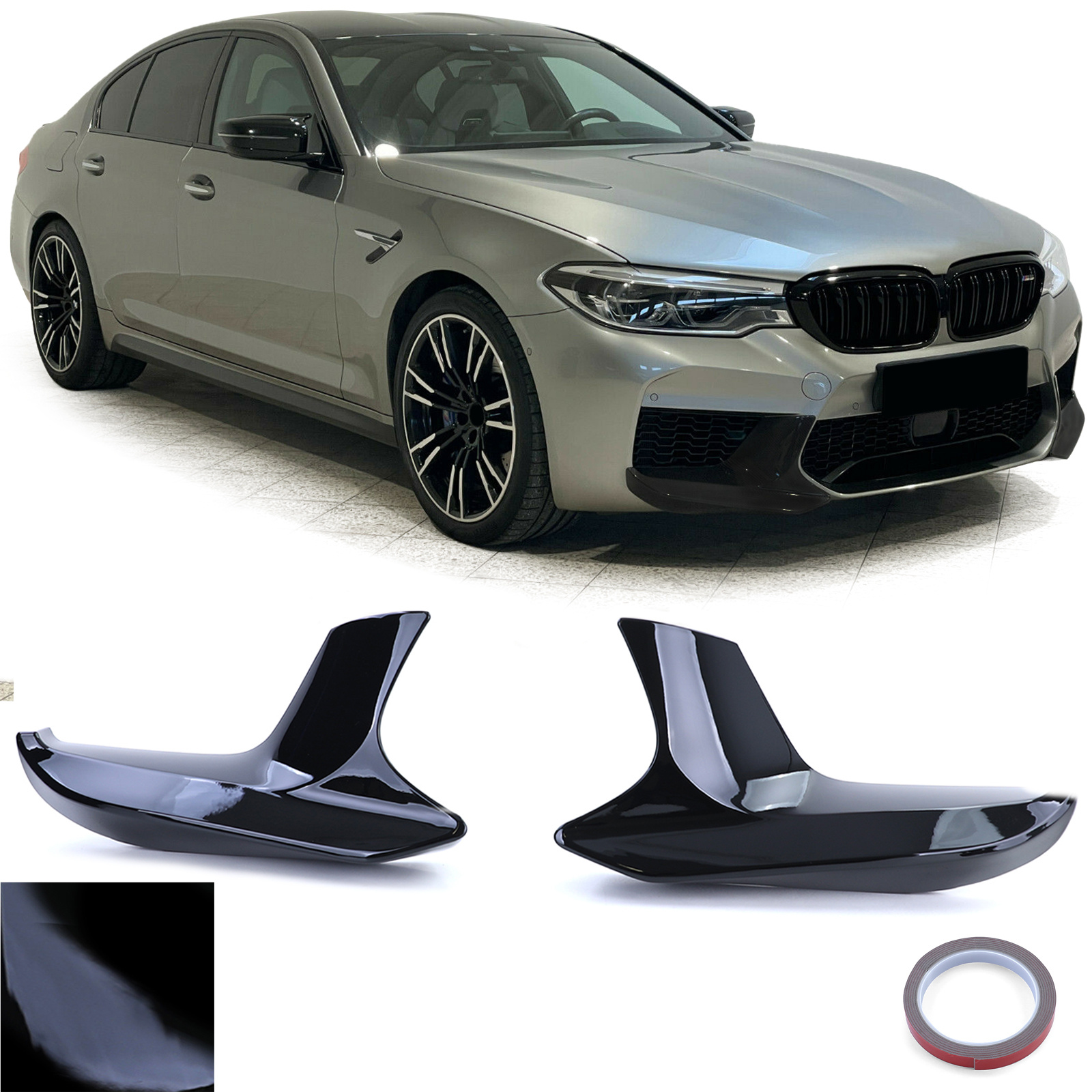 Spoiler - voorspoiler - hoeksplitter - BMW M5 F90 2018 - zwart