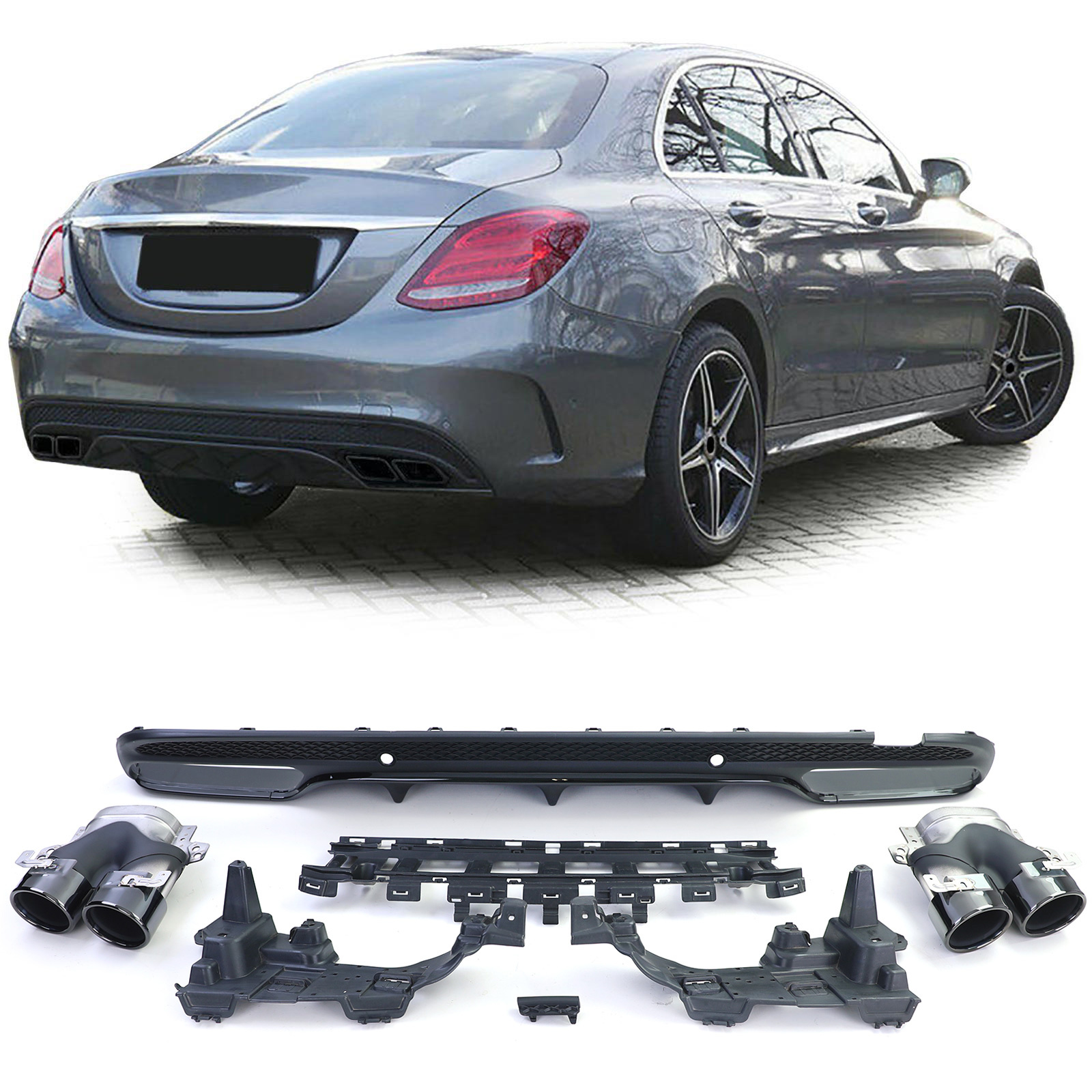 Achterbumper diffuser - voor Mercedes C W205 Sedan 2013-2018