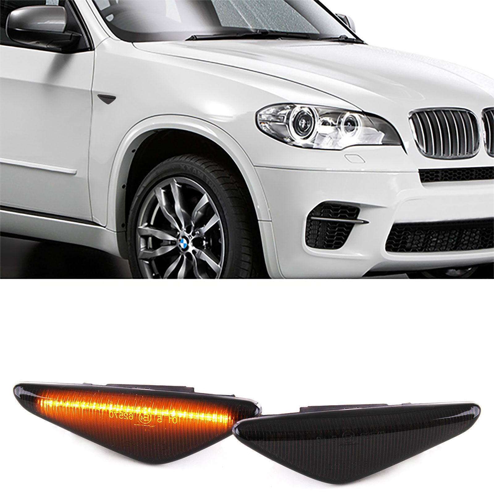 Zijkant knipperlichten - BMW X5 X6 X3-serie E70 E71 E72 F25 - gerookt zwart
