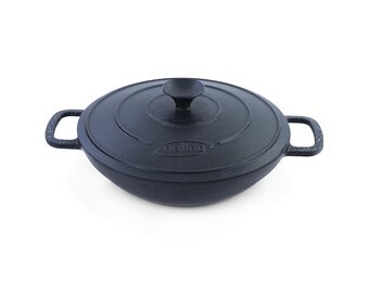 Wokpan - met deksel - hoogwaardig gietijzer - 7cm - zwart