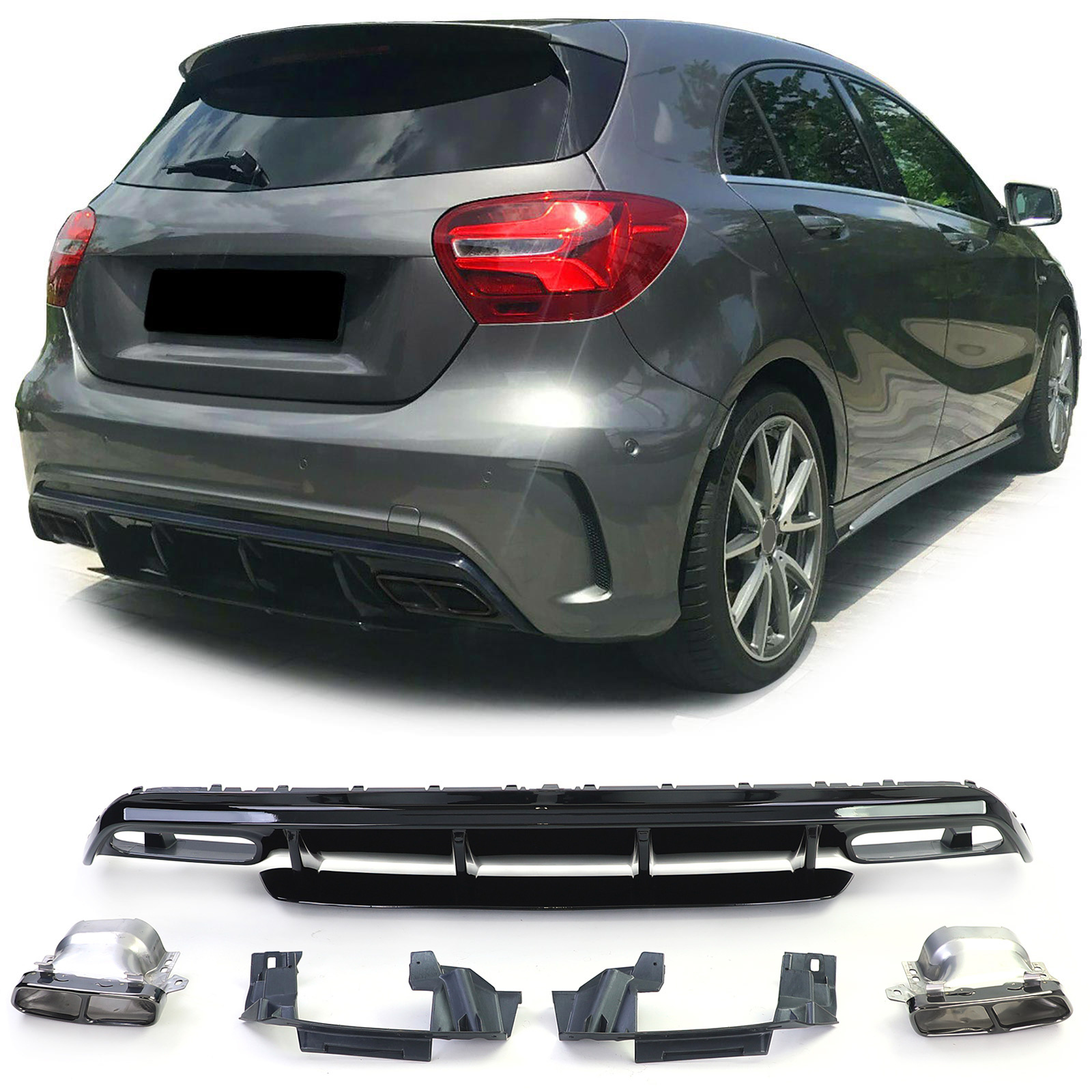 Achterbumper diffuser geschikt voor Mercedes A-klasse W176 vanaf 2015