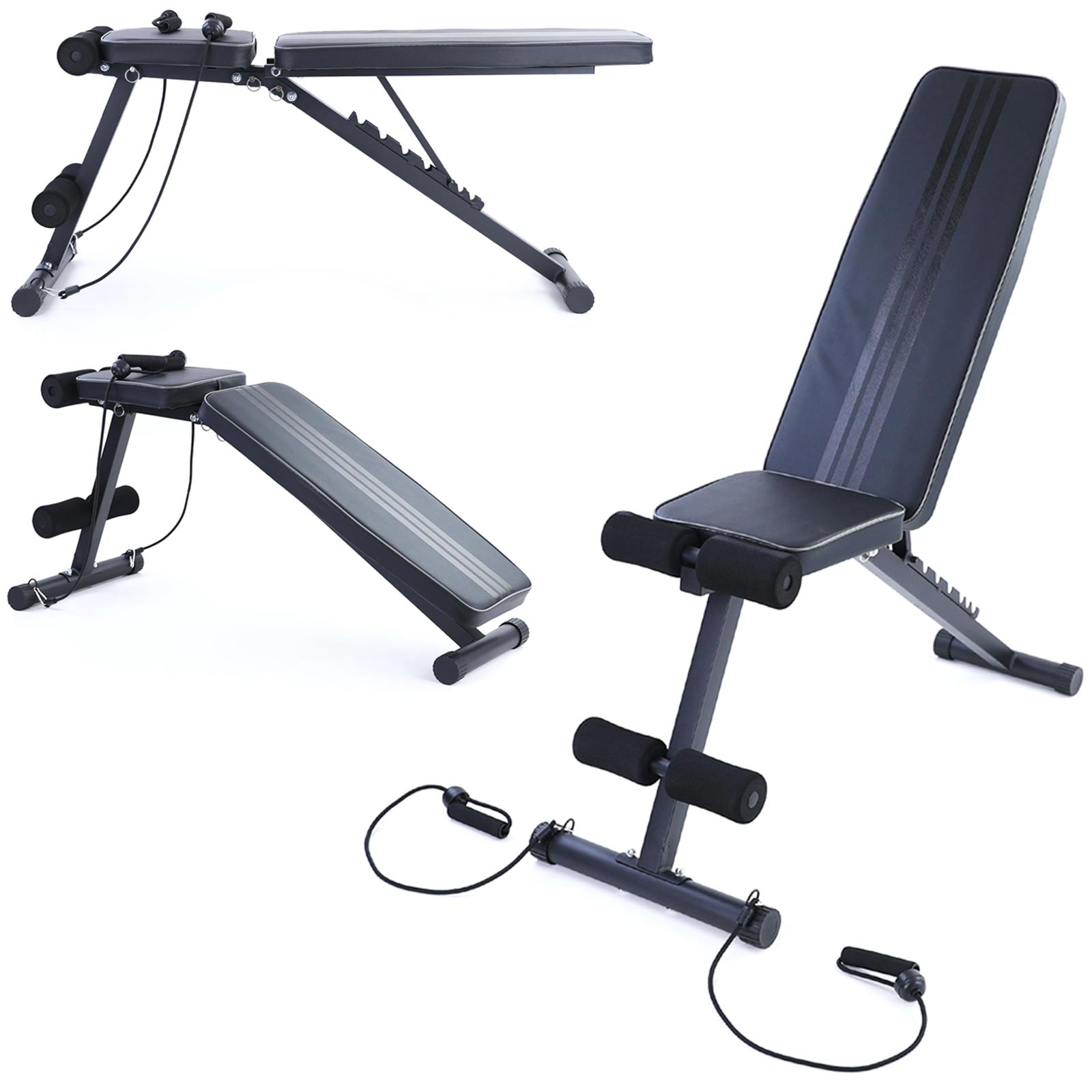 Halterbank - fitnessbank - 150x80x40 cm  - zwart grijs