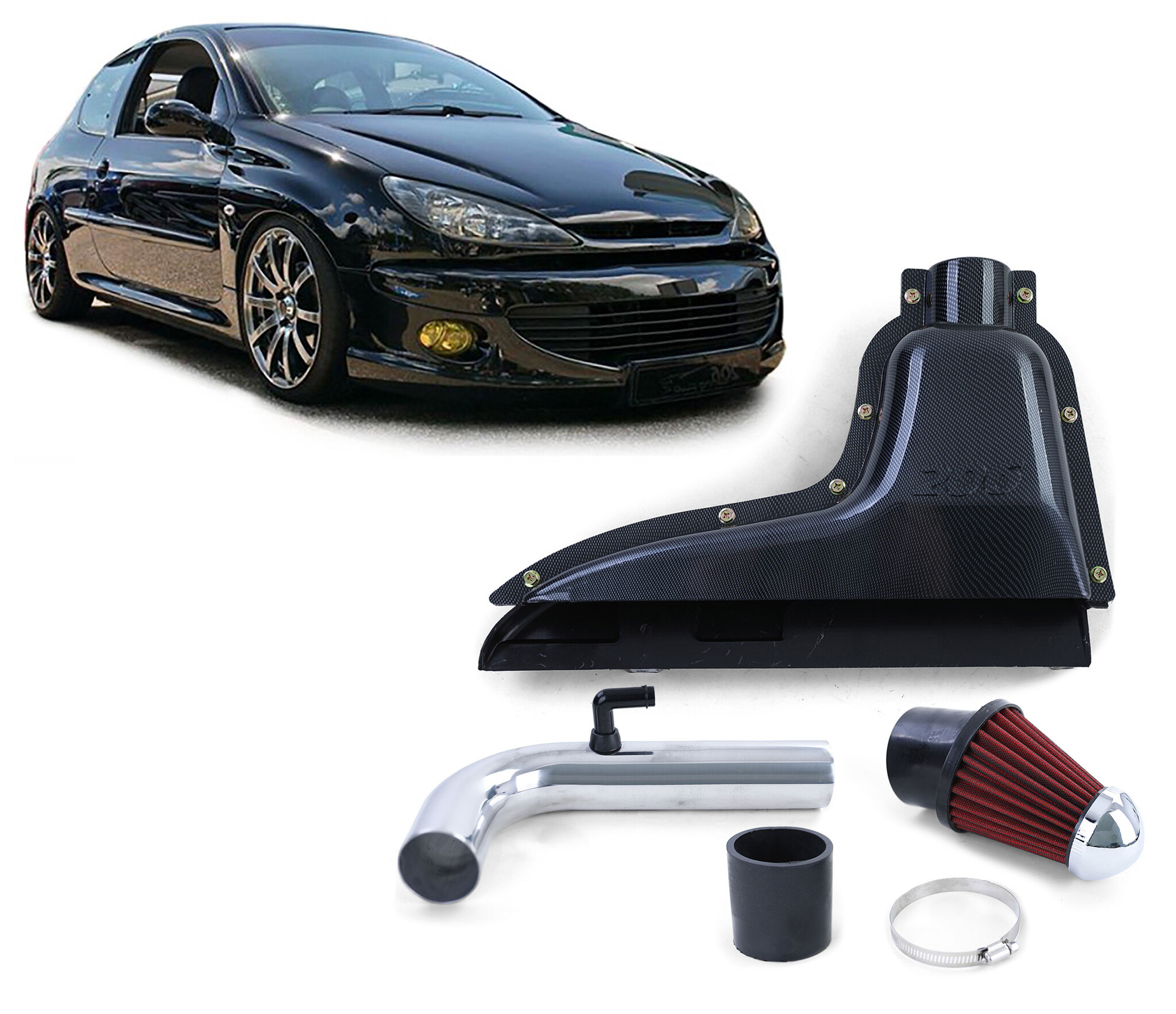 Luchtfilter auto - voor Peugeot 206 - ABS-behuizing - zwart