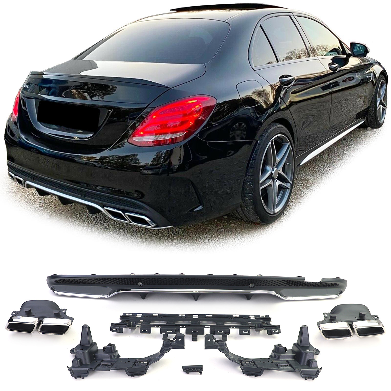 Achterbumper diffuser - Mercedes C W205 S205 Sedan 2014-2018