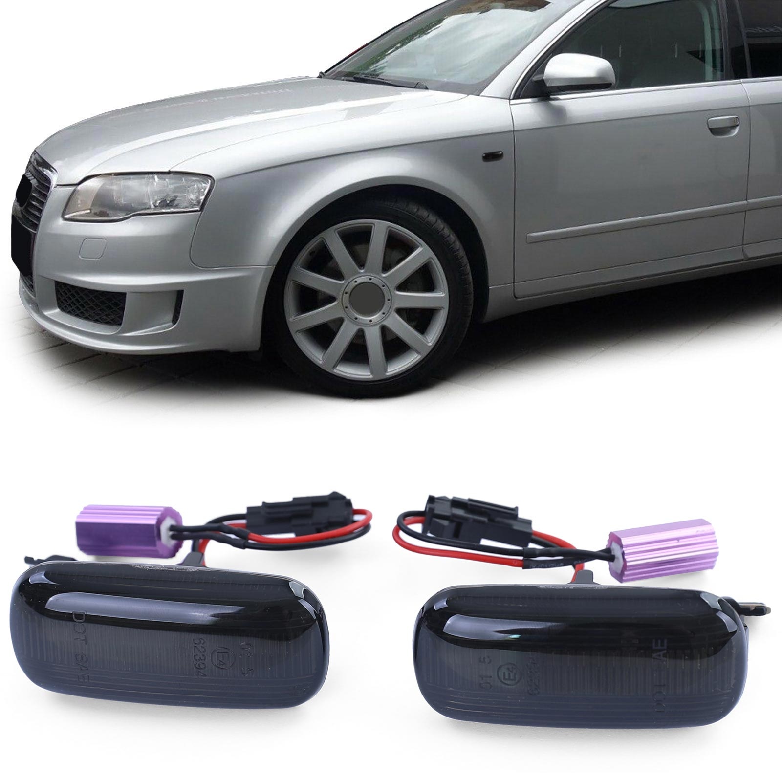 Zijkant knipperlichten - Audi A4 S4 RS4 TT A3 A6 S6 A8-type B6 B7 8J 8P C5 D3 - gerookt zwart