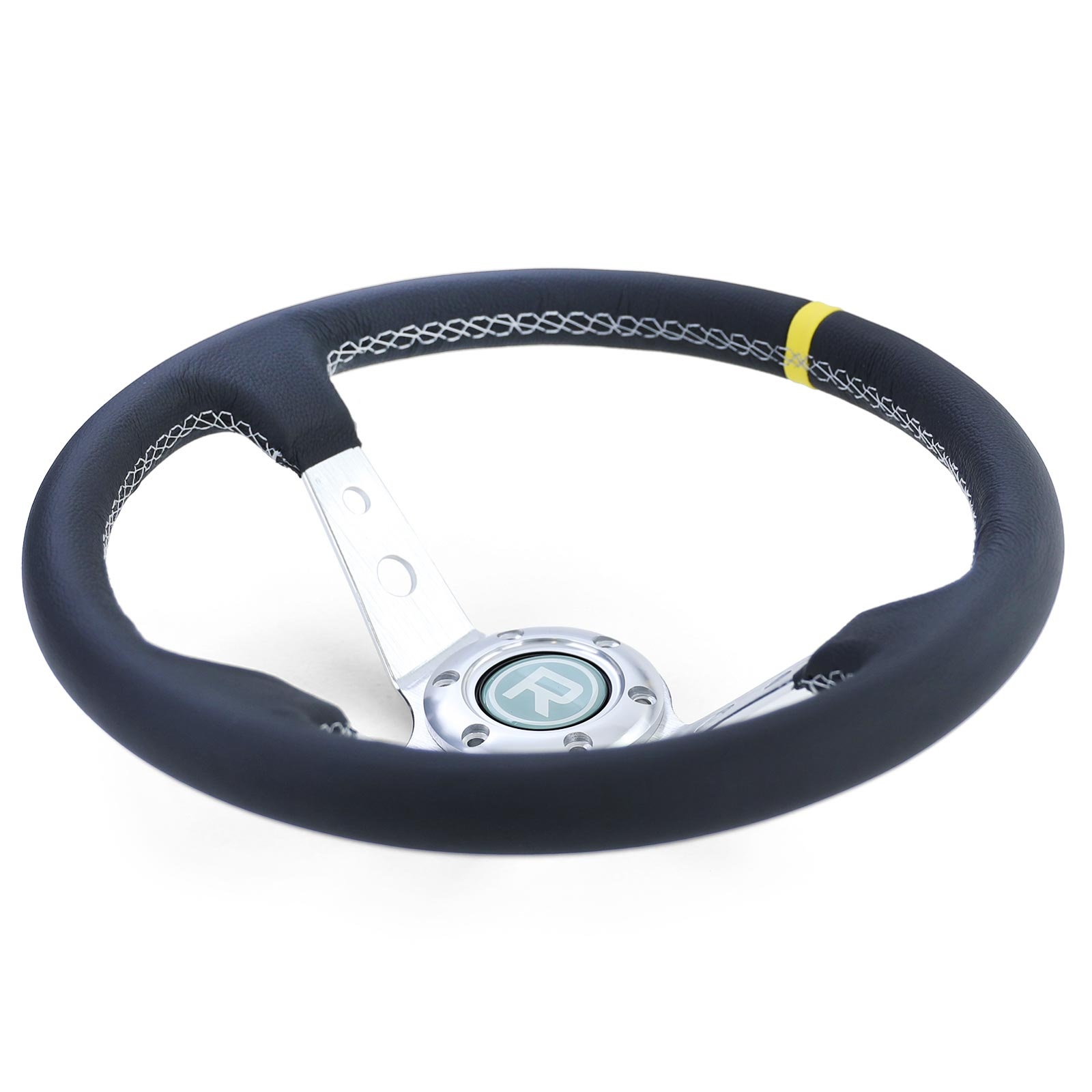 Autostuur - racestuur - echt leer - ø 350 mm - zwart