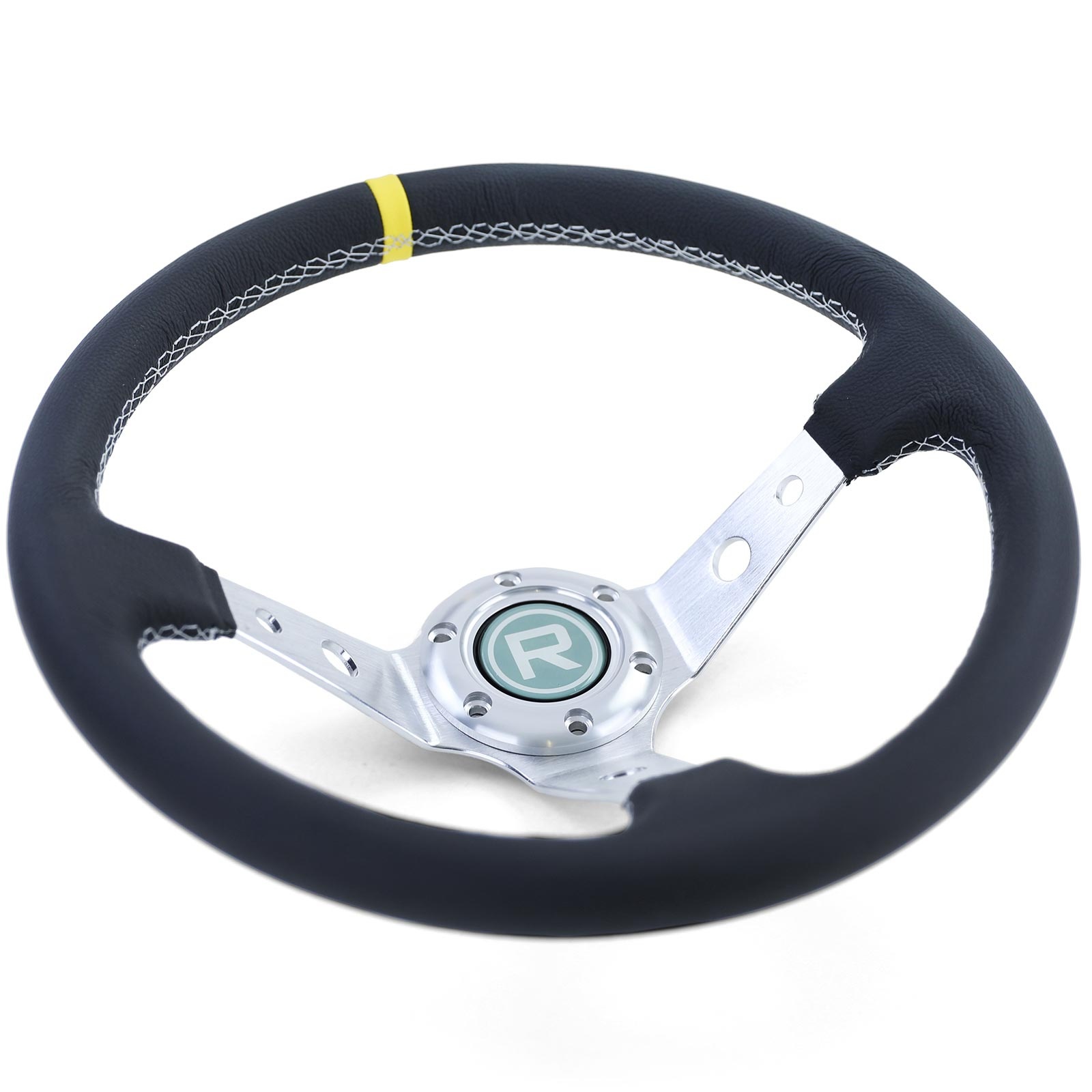 Autostuur - racestuur - echt leer - ø 350 mm - zwart