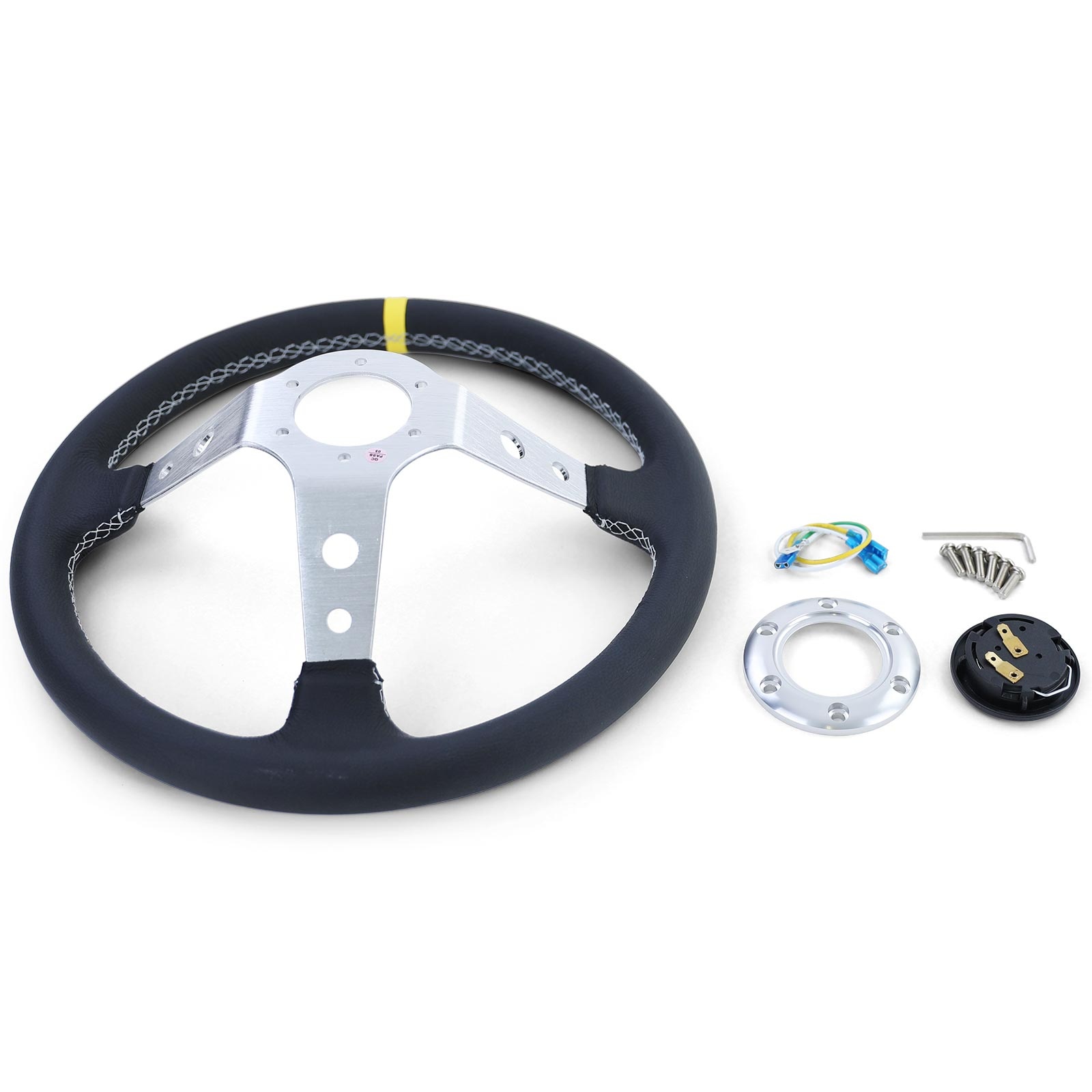 Autostuur - racestuur - echt leer - ø 350 mm - zwart