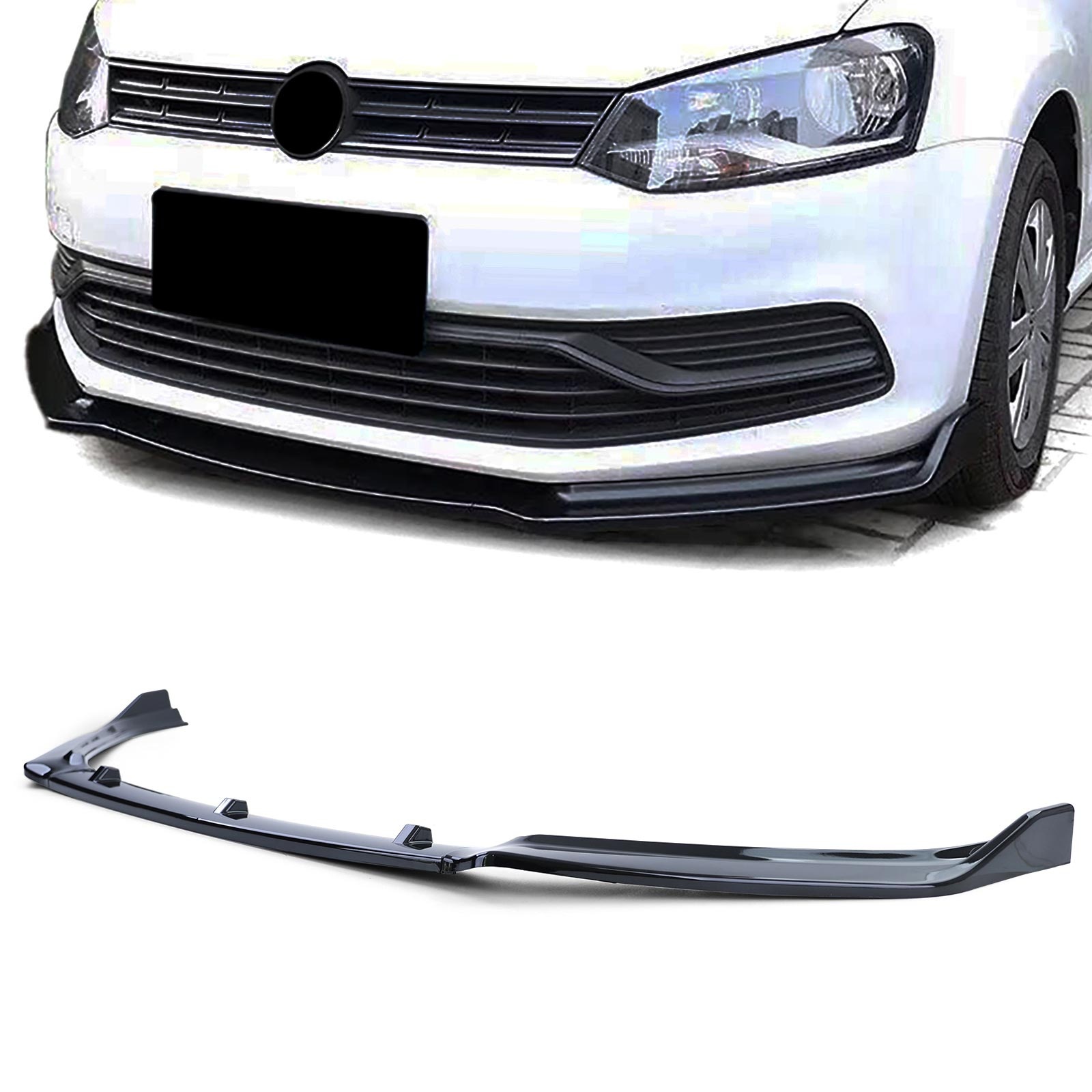 Spoiler - voorspoiler lip - voor VW Polo 5 6C 2014-2017 - glanzend zwart