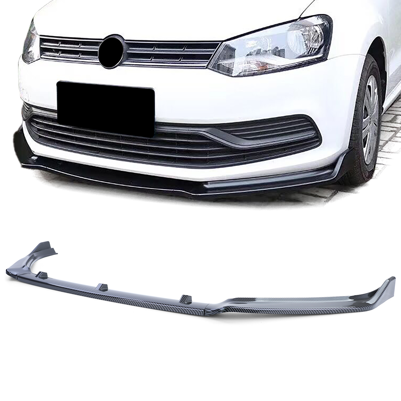 Spoiler - voorspoiler lip - voor VW Polo 5 6C 2014-2017 - carbon look