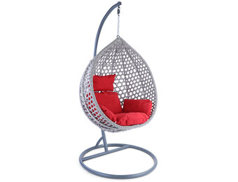 Hangstoel - ei stoel - met kussens - 95x106x65 cm - grijs rood