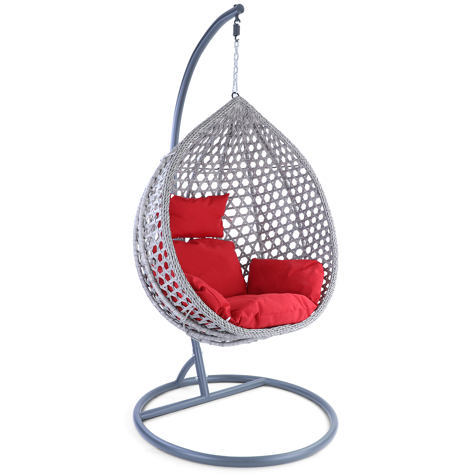 Hangstoel - ei stoel - met kussens - 95x106x65 cm - grijs rood