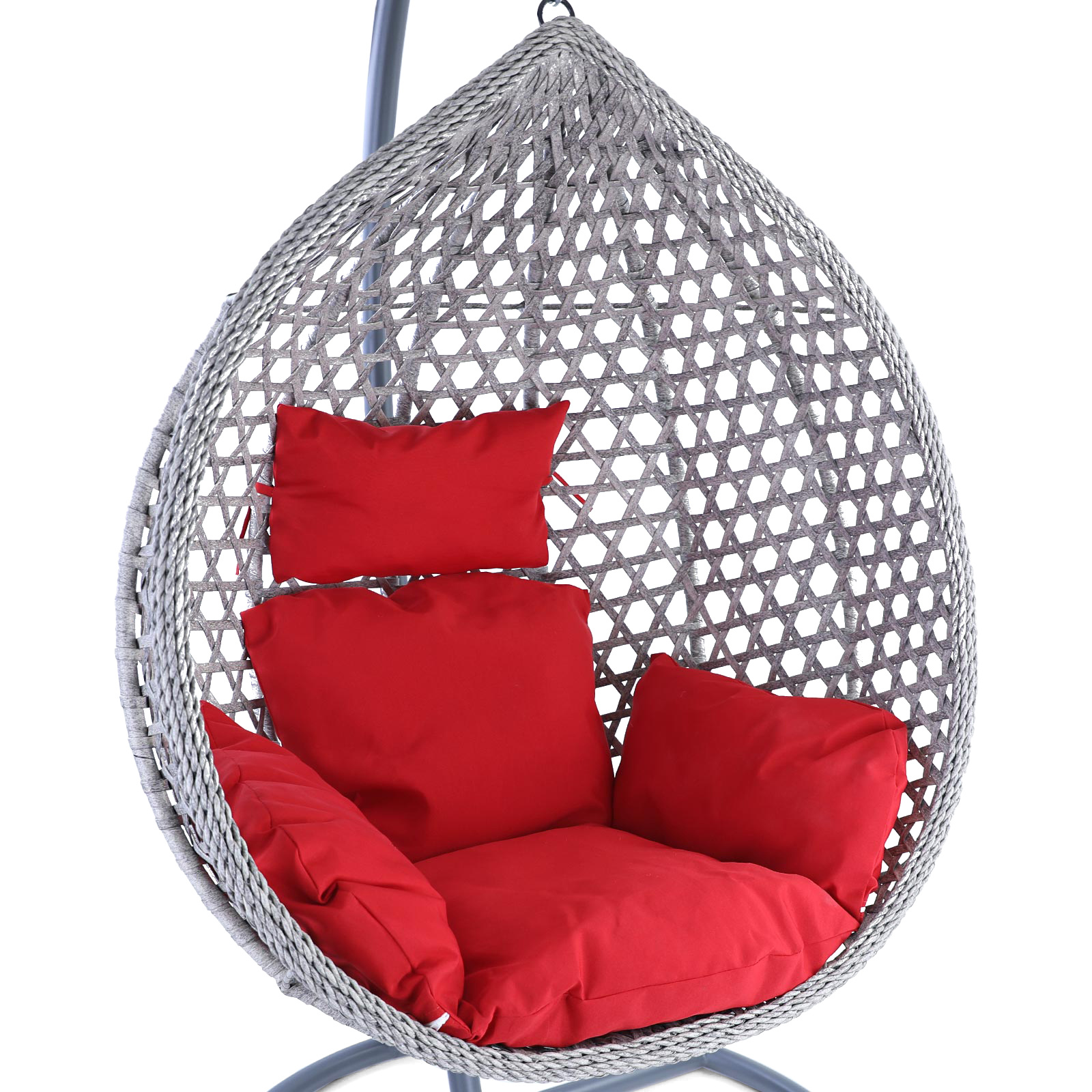 Hangstoel - ei stoel - met kussens - 95x106x65 cm - grijs rood